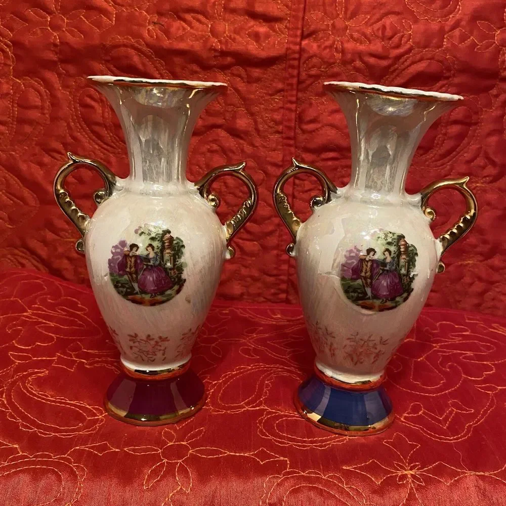 Vintage Empress Haruta Vase Set Of Two A Blue One And A‎ Red One. RARE PAIR